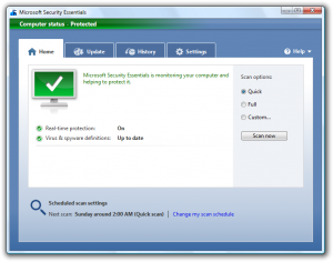 Microsoft Security Essentials Software Home
