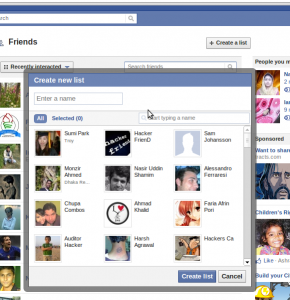 Enter a name for new list at the top left corner Facebook friend list
