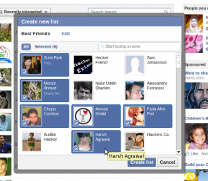 Select the desired friends to add to this list facebook