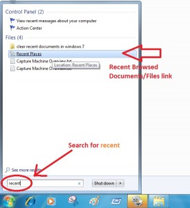 search by "recent" for going to recent documents