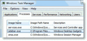 sidebar.exe in windows 7 task manager