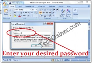 Enter you desired password to lock the document file
