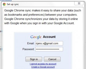 Login to google account to save chrome sync data
