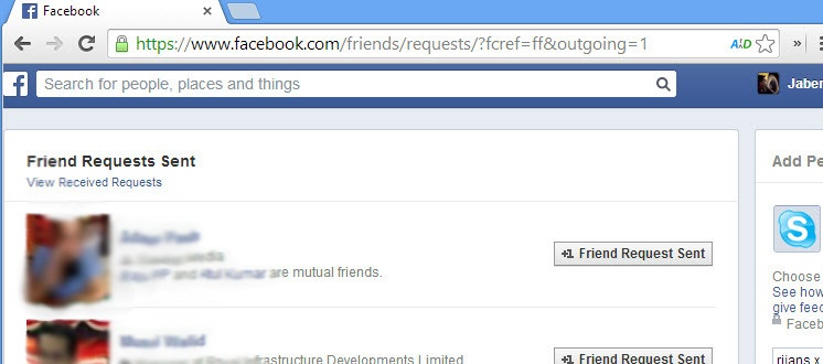 List of facebook pending friend requests