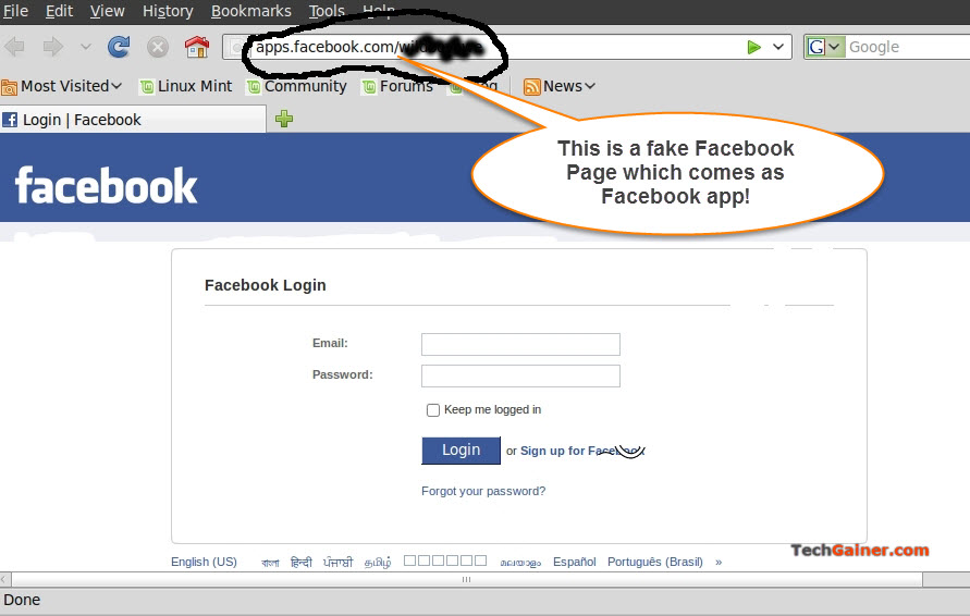 Fake Facebook login page