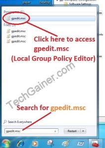 search for gpedit.msc at start menu search bar
