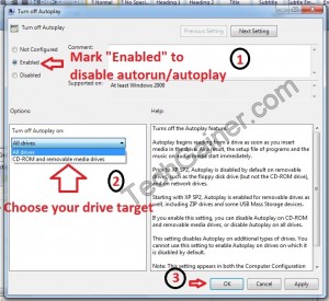 Choose enabled to turn off autorun