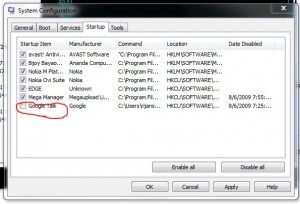 Unmark GTalk to stop it's auto startup