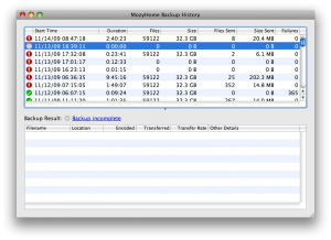 MozyHome Backup History