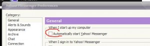 Disable yahoo messenger auto start