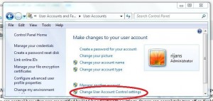 Turn off or on user account control setting on windows 7 vista