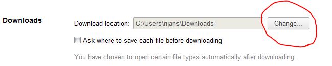 change file save location in chrome browser