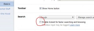 disable or enable google search chrome instant search
