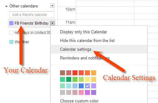 Calendar settings