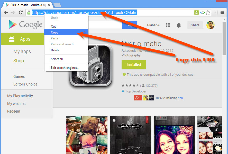 Copy the App URL of Google Play Store