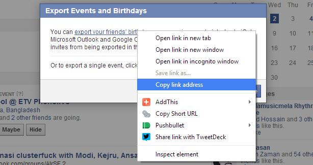 Copy Facebook birthdays calendar Link