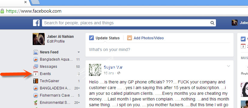 Facebook events chooser