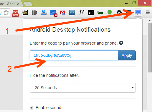 Configure Browser addon for Desktop notifications service