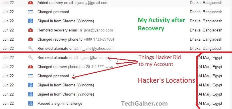 My Google Account Hack History