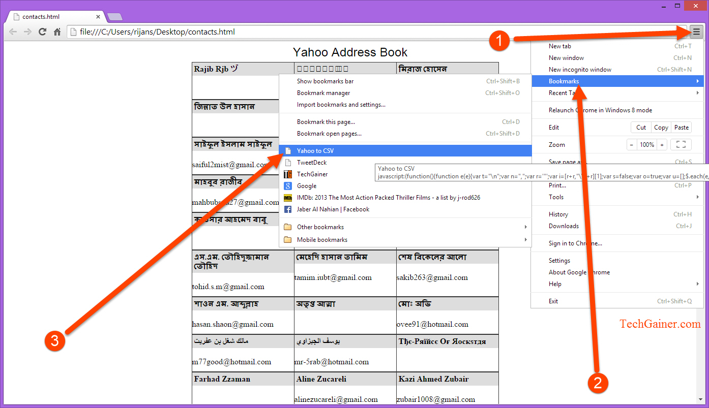 Click the JavaScript bookmark while in contacts.html page