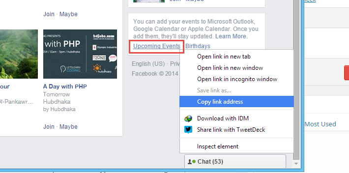 Copy Upcoming Events Link
