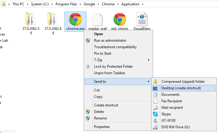 Create Chrome shortcut in desktop