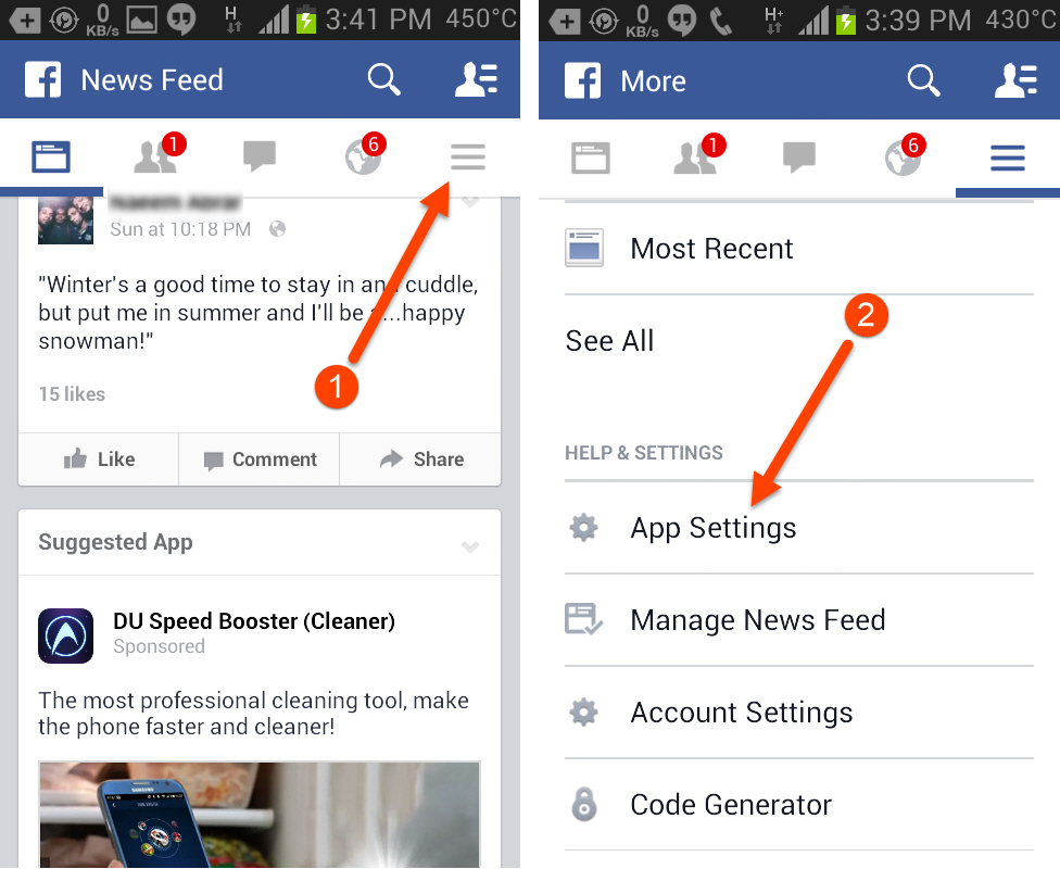 Access Facebook app settings