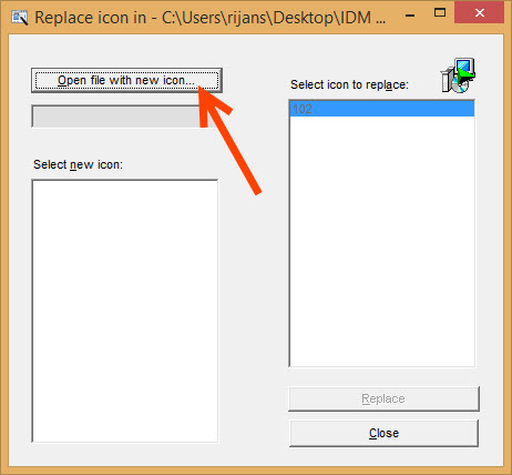 Click 'Open file with new icon'