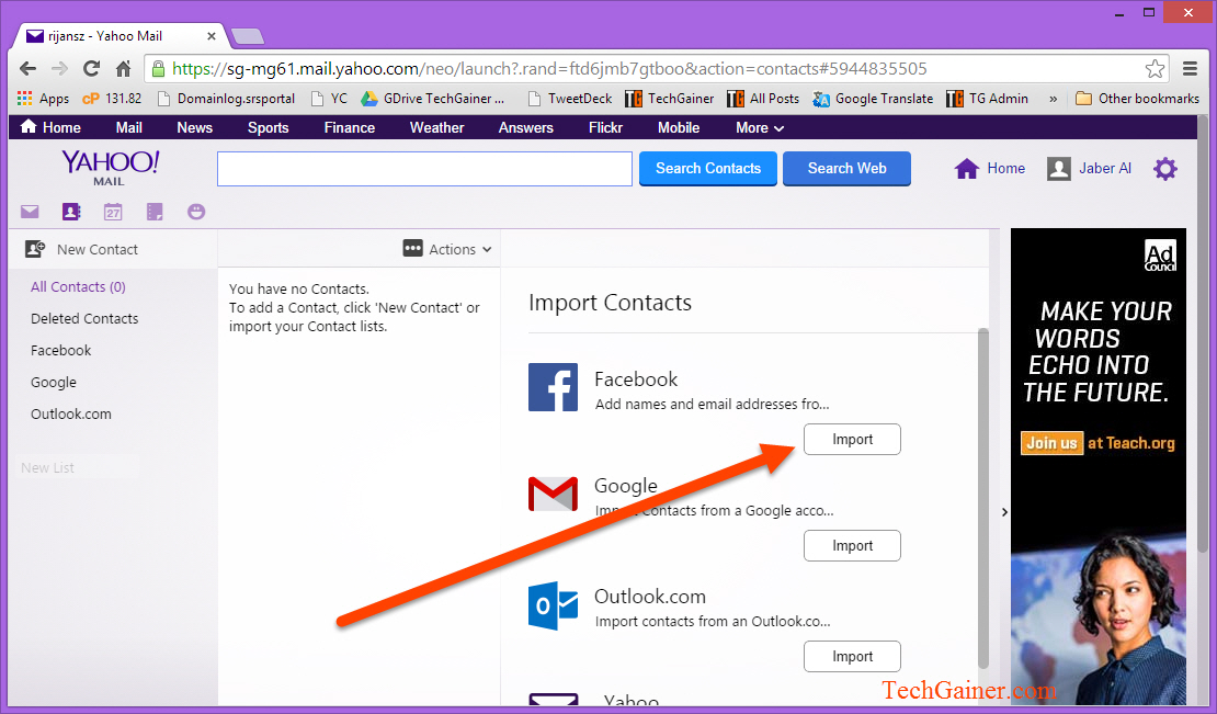 Click import under Facebook label