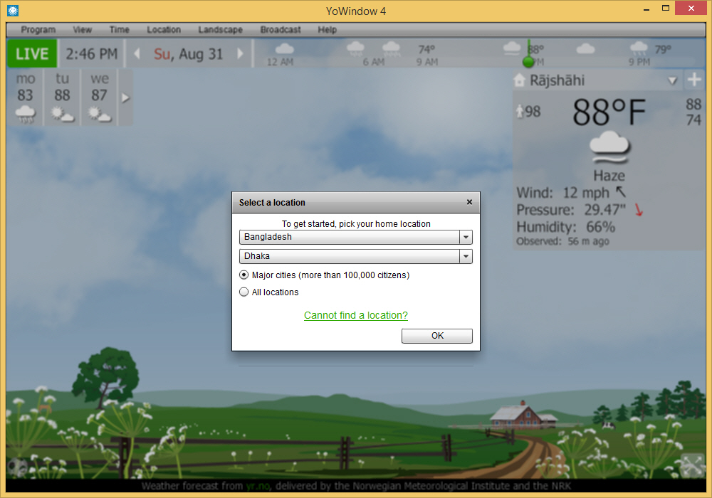 YoWeather location picker window