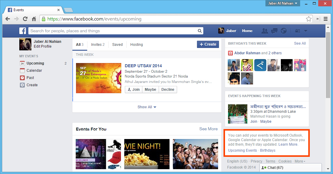 Upcoming Events link