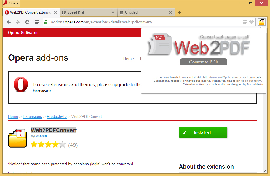 Convert to pdf in Opera