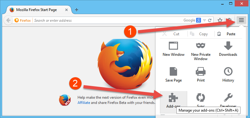 Access Firefox Add-ons page