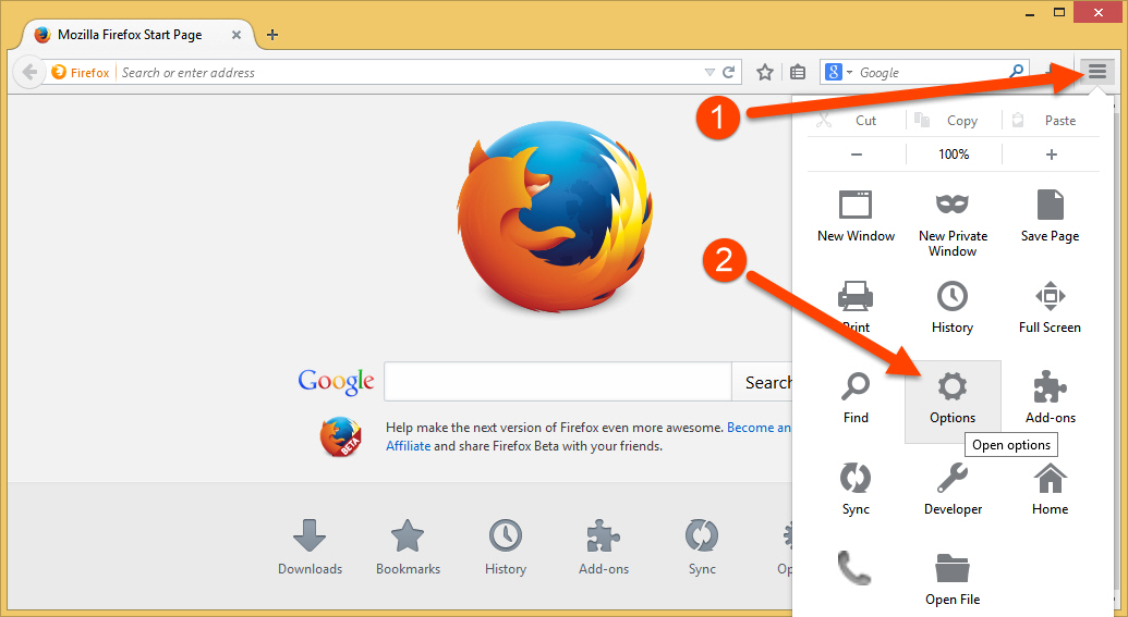 Access Firefox Options