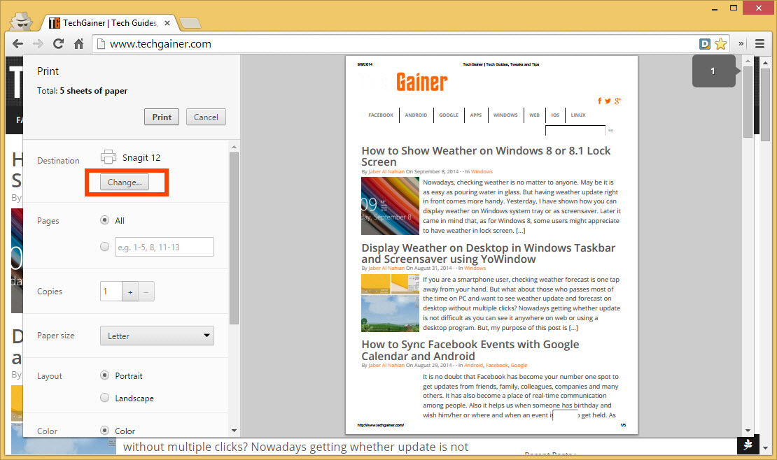 Change print destination