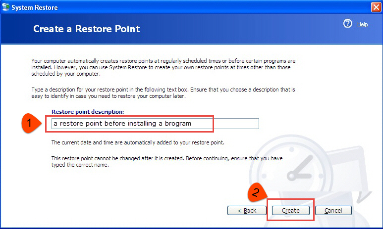 Give a name to the restore point
