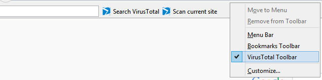 Disable VirusTotal toolbar