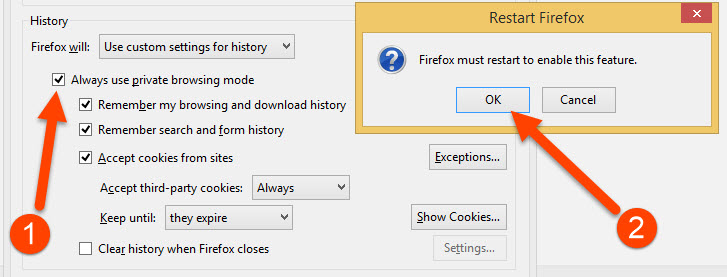 Enable Firefox private mode by default