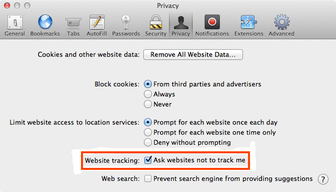 Enable DNT on Safari