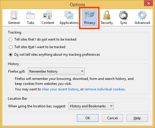 Go to Firefox Privacy tab