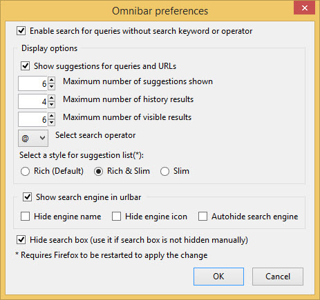 Omnibar Preference window