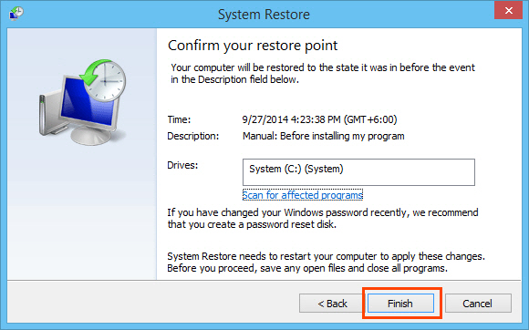 Restore confirmation