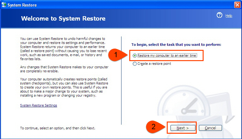 Restore XP to earlier state