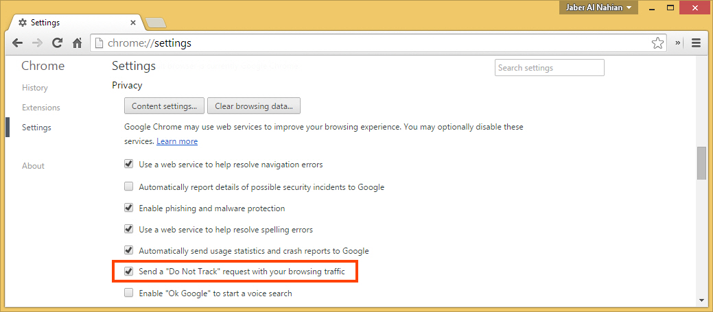 Send a Do Not Track request with Chrome