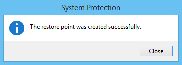 Restore point creation message
