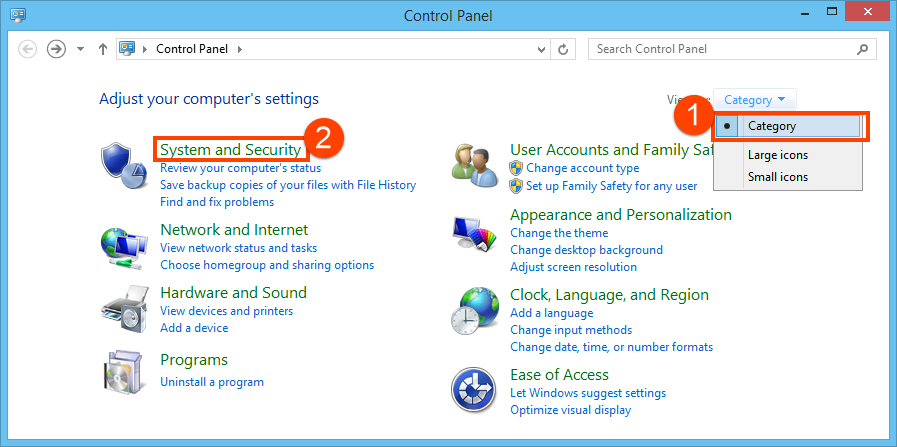 System and Security in control panel