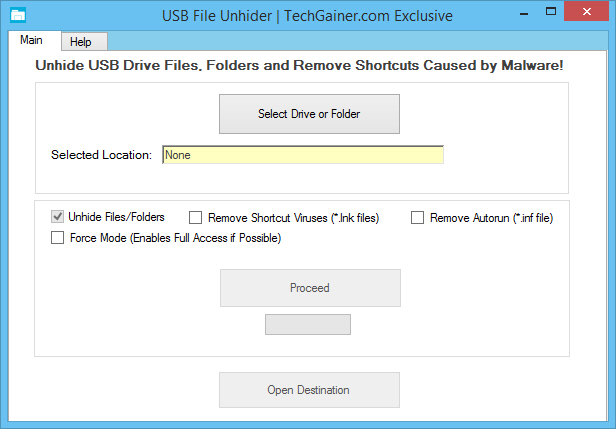 USB File Unhider Program Window Screenshot
