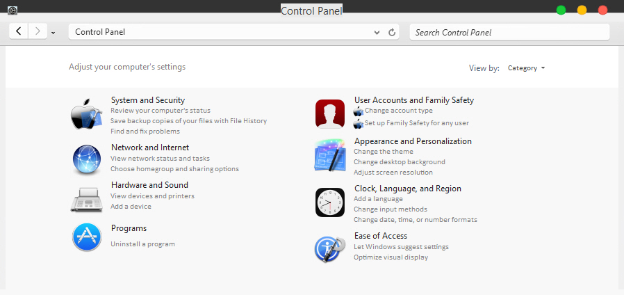 Windows control panel looks like Mac Preference