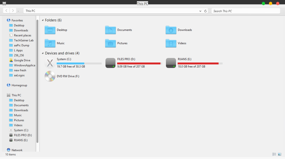 Windows explorer with Mac Yosemite theme