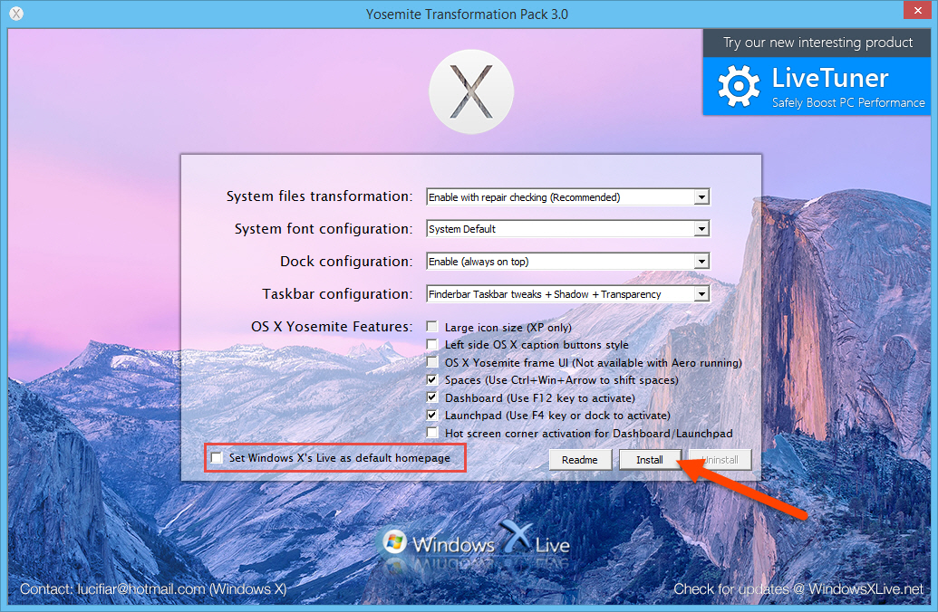 Yosemite Transformation pack installer window